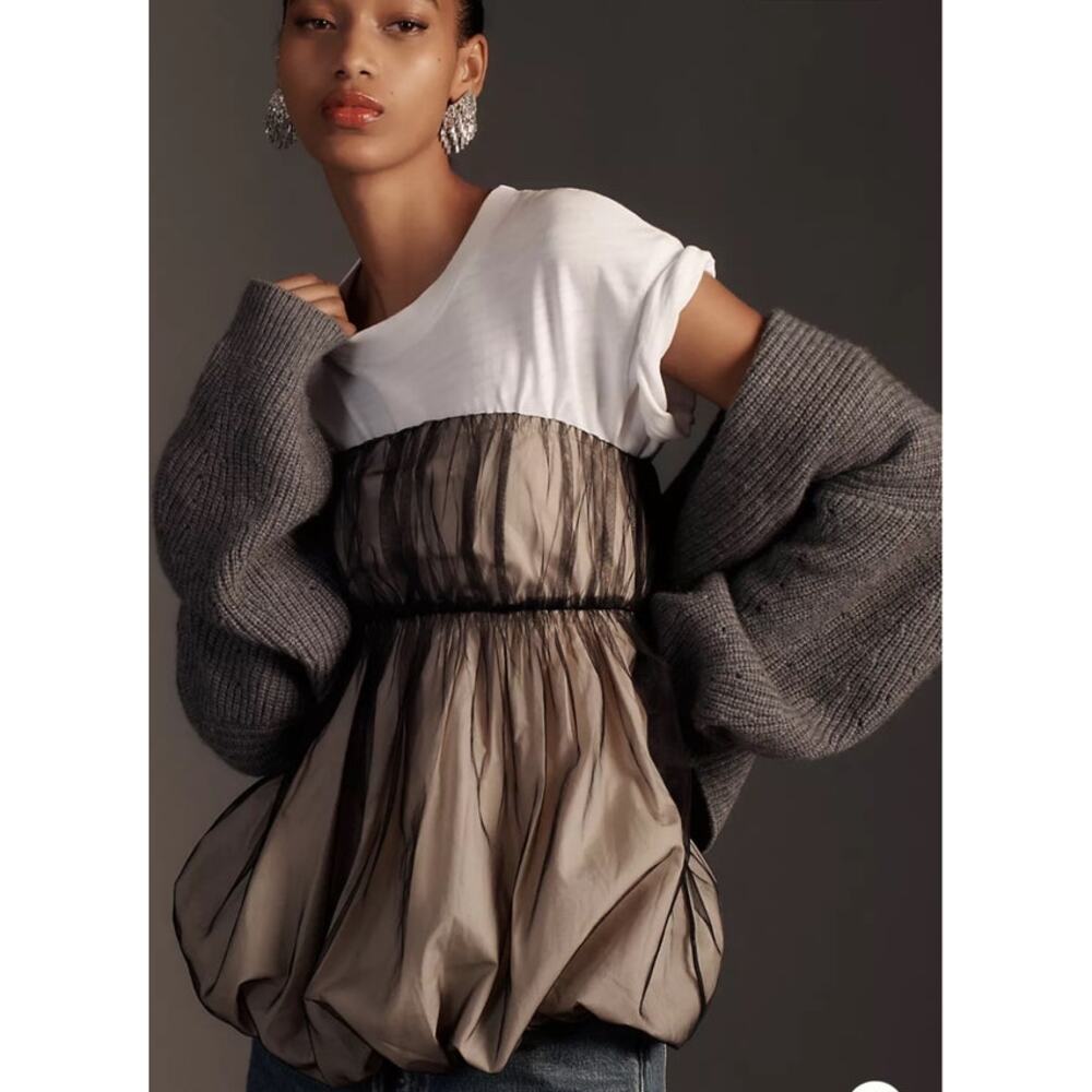 Anthropologie Goth Whimsy Strapless Tulle Bubble Hem Top - XL - Picture 4 of 9